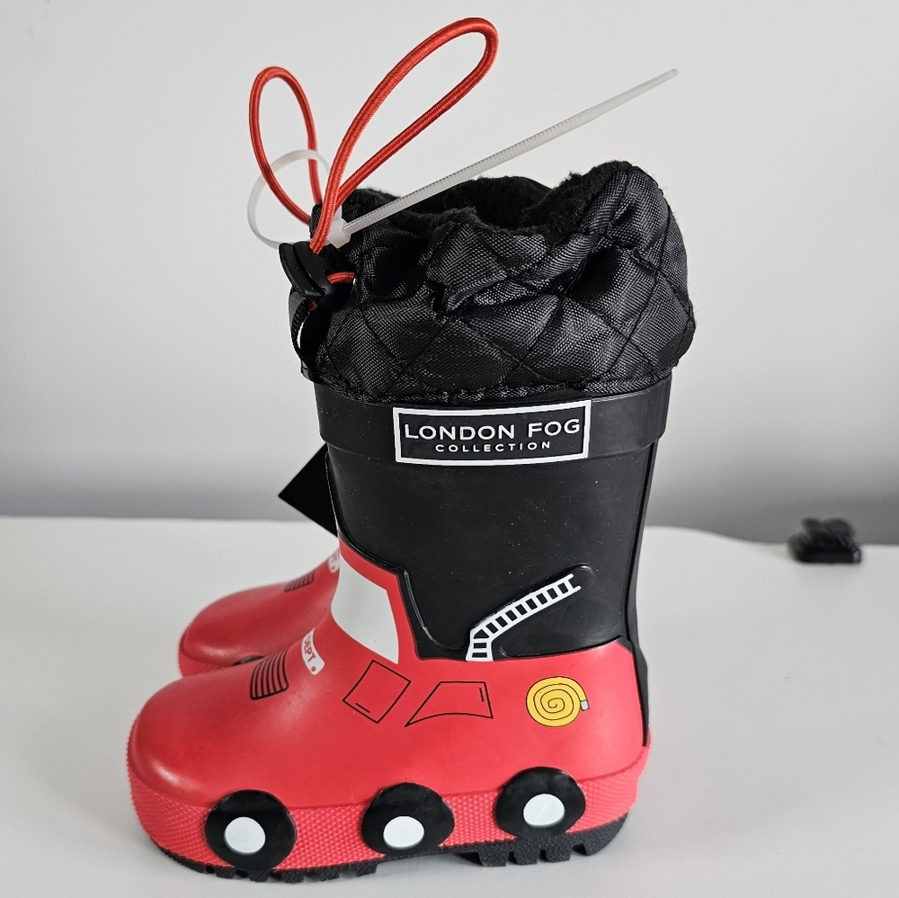 London Fog Red and Black Kids' Fire Truck Rain Boots